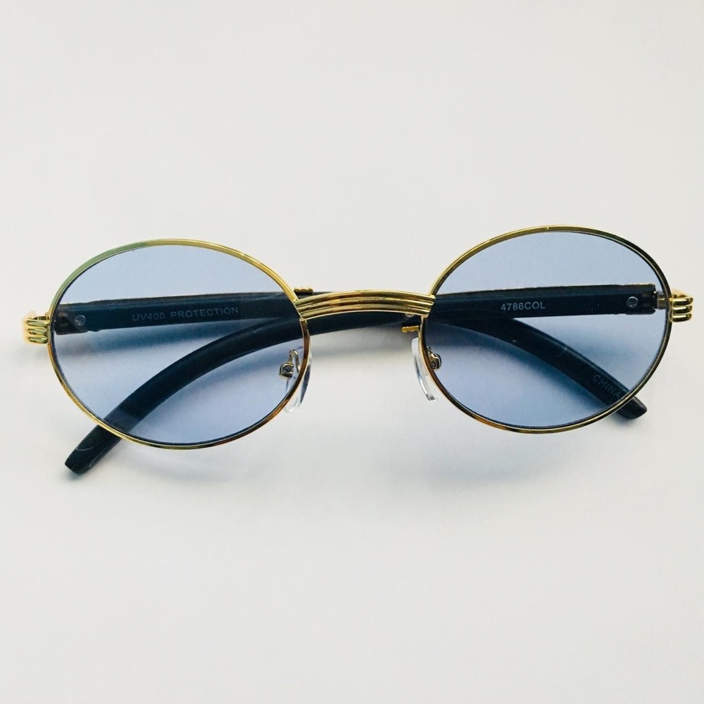 Blue Vintage Styled Oval Sunglasses